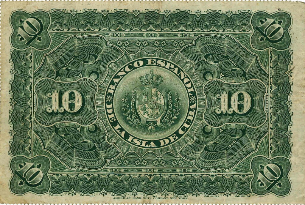 10 Pesos 1896 - Fecha escrita a mano o estampada a mano, parcialmente impresa, sin sobreimpresión.