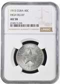 40C 1915 NGC AU58 - HIGH RELIEF
