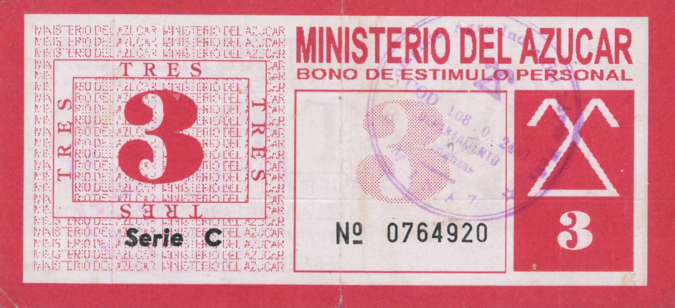 3 Pesos 1997-1998 MINAZ Bono de estimulo personal