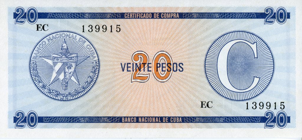 Serie C - 20 Pesos 1985 - Certificado de Divisa - Canto Fino EC