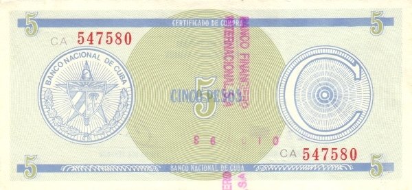 Serie C - 5 Pesos 1985 - Certificado de Divisa - Serie Roja