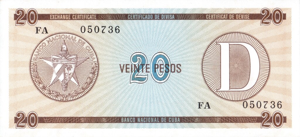 Serie D - 20 Pesos 1985 - Certificado de Divisa - Canto Fino